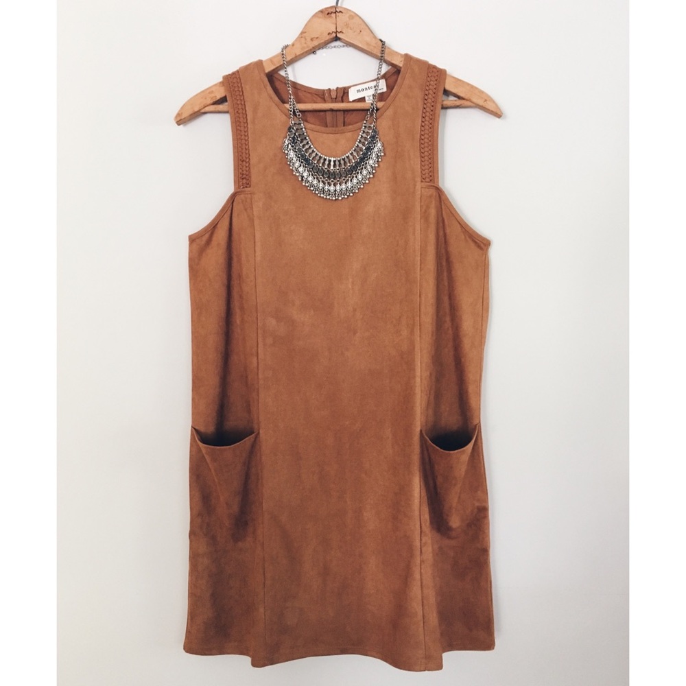 Monteau Suede-Look Mini Dress in Cognac Brown